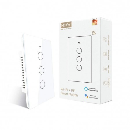 2.4GHz WiFi RF433 Light Switch Works with Smart Life/Tuya App, Alexa and Google Home, Single Pole 110V, White 3 Gang