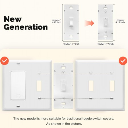 Smart Toggle Switch, Single Pole & 3 Way Light Switch 2.4G WiFi, ON/Off Style, Neutral Wire Required, Smart Life APP Remote Cont