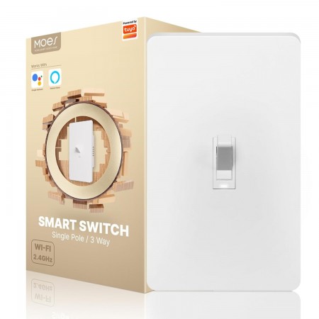 Smart Toggle Switch, Single Pole & 3 Way Light Switch 2.4G WiFi, ON/Off Style, Neutral Wire Required, Smart Life APP Remote Cont