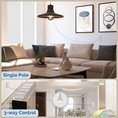 Smart Toggle Switch, Single Pole & 3 Way Light Switch 2.4G WiFi, ON/Off Style, Neutral Wire Required, Smart Life APP Remote Cont