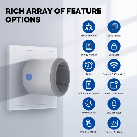 EU 16A Smart Plug Matter WiFi Socket Timer Outlet Power Monitor
