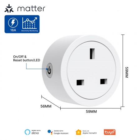US 15A Smart Plug Matter WiFi Socket Timer Outlet Power Monitor