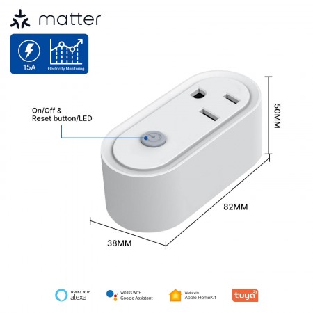 UK 16A Smart Plug Matter WiFi Socket Timer Outlet Power Monitor