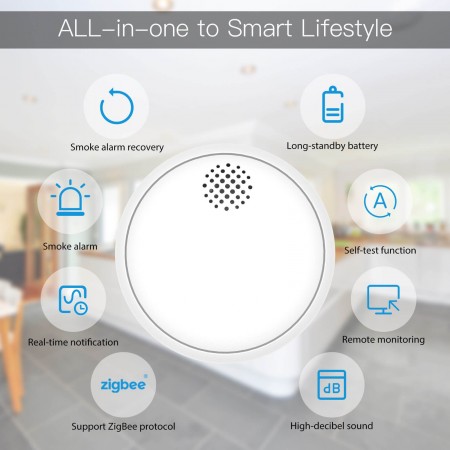 ZigBee Wireless Smart Smoke Detector Fire 85dB Sound Alarm Siren Sensor